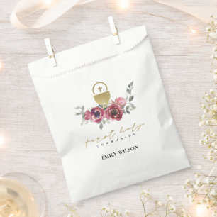 ELEGANT BURGUNDY GOLD FLORAL FIRST HOLY COMMUNION FAVOUR BAGS