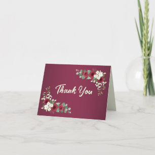 Elegant Burgundy Gold Floral Folded Wedding Thank  You Card