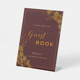 Elegant Burgundy & Gold Floral Guestbook Sign