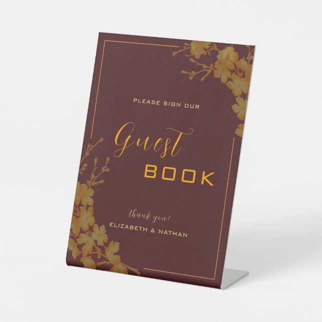 Elegant Burgundy & Gold Floral Guestbook Sign (Front)