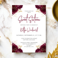 Elegant Burgundy Gold Floral Sweet 16 Party
