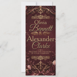 Elegant Burgundy Gold Floral Vintage Wedding Invitation