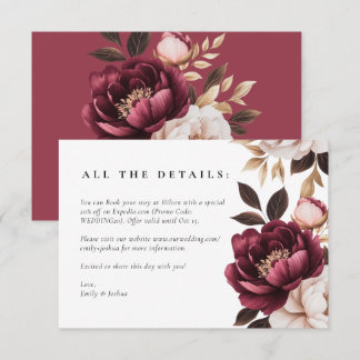Elegant Burgundy Gold Floral Wedding Enclosure Card
