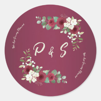 Elegant Burgundy & Gold Floral Wedding Envelope Se Classic Round Sticker