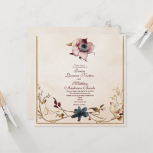 Elegant Burgundy Gold Floral Wedding Invitation