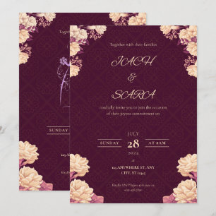 Elegant Burgundy & Gold Floral Wedding Invitation
