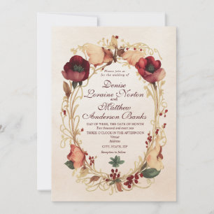 Elegant Burgundy Gold Floral Wedding Invitation