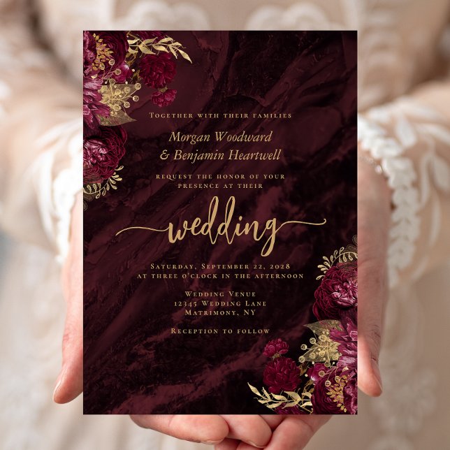 Elegant Burgundy Gold Floral Wedding Invitation (Creator Uploaded)