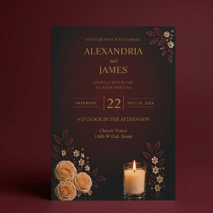 Elegant Burgundy Gold Floral Wedding Invitation