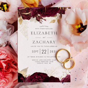 Elegant Burgundy Gold Floral Wedding Invitation