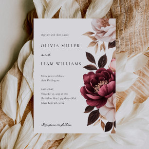 Elegant Burgundy Gold Floral Wedding Invitation