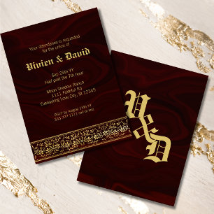 Elegant Burgundy Gold Floral Wedding Invitation