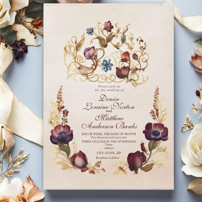 Elegant Burgundy Gold Floral Wedding Invitation (Creator Uploaded)