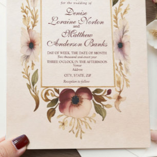 Elegant Burgundy Gold Floral Wedding Invitation
