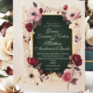 Elegant Burgundy Gold Floral Wedding Invitation
