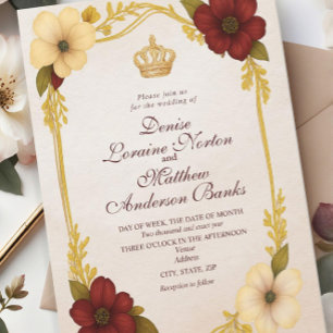 Elegant Burgundy Gold Floral Wedding Invitation