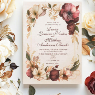 Elegant Burgundy Gold Floral Wedding Invitation