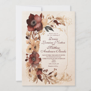 Elegant Burgundy Gold Floral Wedding Invitation