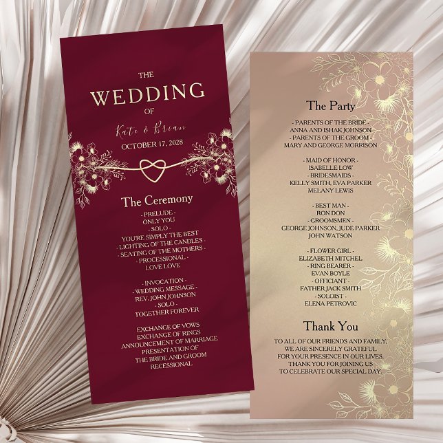 Elegant Burgundy Gold Floral Wedding Programme (Creator Uploaded)