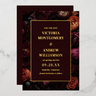 Elegant Burgundy Gold Floral Wedding Save The Date
