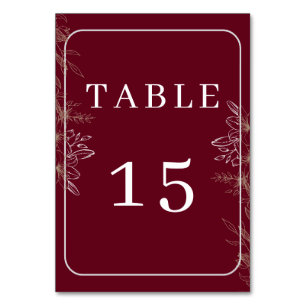 Elegant Burgundy Gold Floral Wedding Table Number 