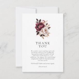 Elegant Burgundy Gold Floral Wedding Thank You Card