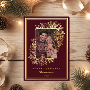 Elegant Burgundy Gold Foil Botanical Frame Photo