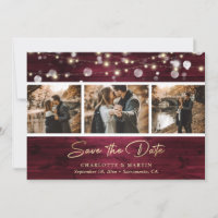 Elegant Burgundy Gold Foil Wood Wedding Photo