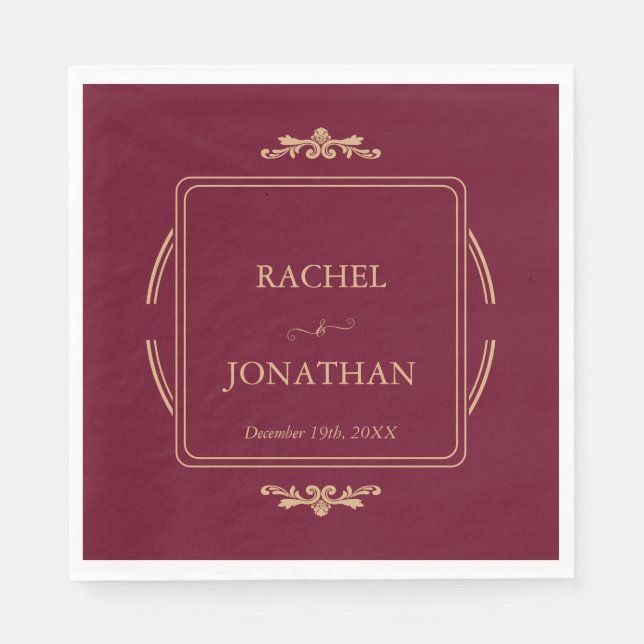 Elegant Burgundy Gold Formal Wedding Paper Napkin (Front)