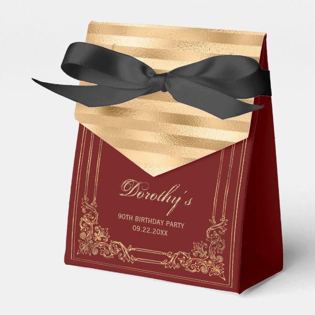 Elegant Burgundy Gold Framed Script Birthday Favour Box (Front Side)