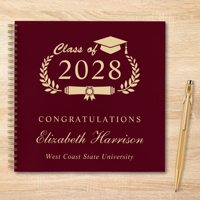 Elegant Burgundy Gold Graduation Guest Book (Creator Uploaded)