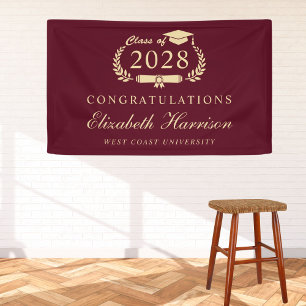 Elegant Burgundy Gold Graduation Party Welcome Banner