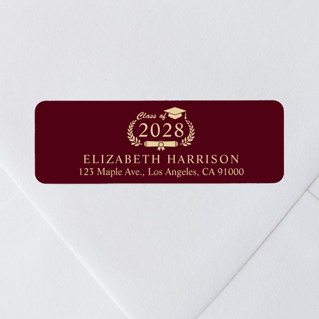 Elegant Burgundy Gold Graduation Return Address (Creator Uploaded)