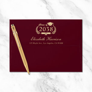 Elegant Burgundy Gold Graduation Return Address Envelope