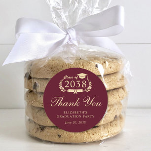 Elegant Burgundy Gold Graduation Thank You Classic Round Sticker