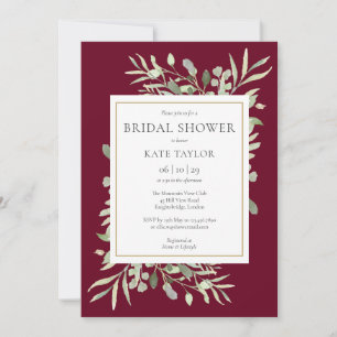 Elegant Burgundy Gold Greenery Bridal Shower Invitation