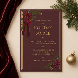 Elegant Burgundy Gold Holiday Soirée Invitation