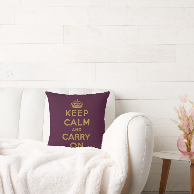 Elegant burgundy gold Keep Calm glitter Throw Cushion (Couch)