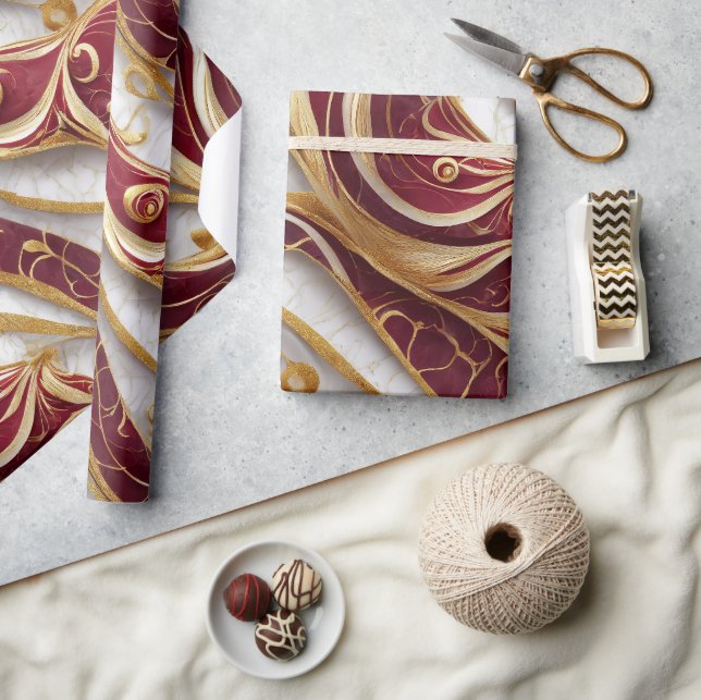Elegant Burgundy & Gold Marble Wrapping Paper (Crafts)