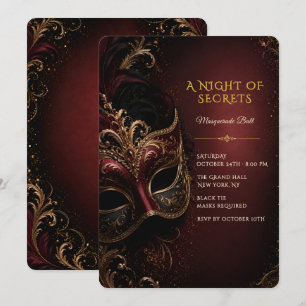 Elegant Burgundy Gold Masquerade Ball Invitation