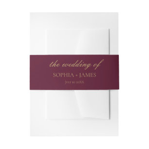 Elegant Burgundy Gold Minimalist Wedding Invitation Belly Band