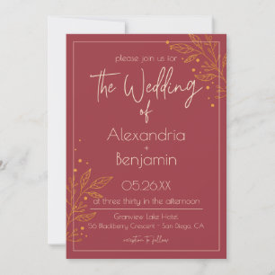 Elegant Burgundy & Gold Modern Wedding Invitation