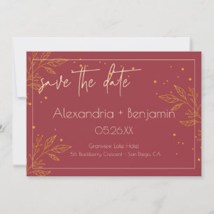 Elegant Burgundy & Gold Modern Wedding Save The Date