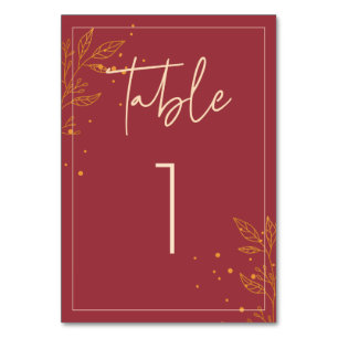 Elegant Burgundy & Gold Modern Wedding Table Number