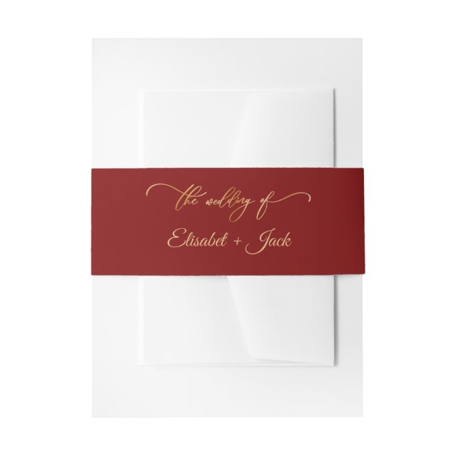 Elegant Burgundy & Gold Monogram Wedding Invitation Belly Band (Front Example)