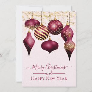 Elegant Burgundy Gold Ornaments Christmas Card