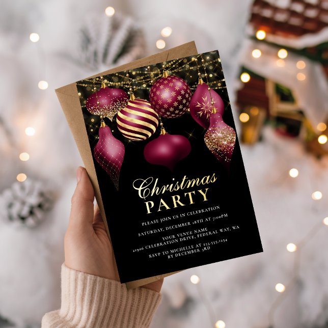 Elegant Burgundy Gold Ornaments Christmas Party (Elegant Burgundy Gold Ornaments Christmas Party Foil Invitation)