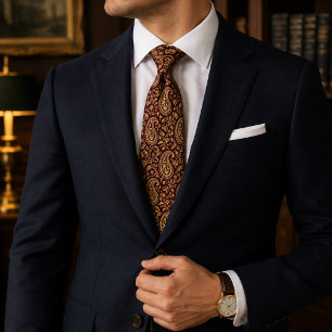 Elegant Burgundy Gold Paisley Tie