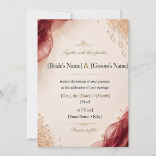 Elegant Burgundy Gold Pearl Crystal Luxury Romanti Invitation