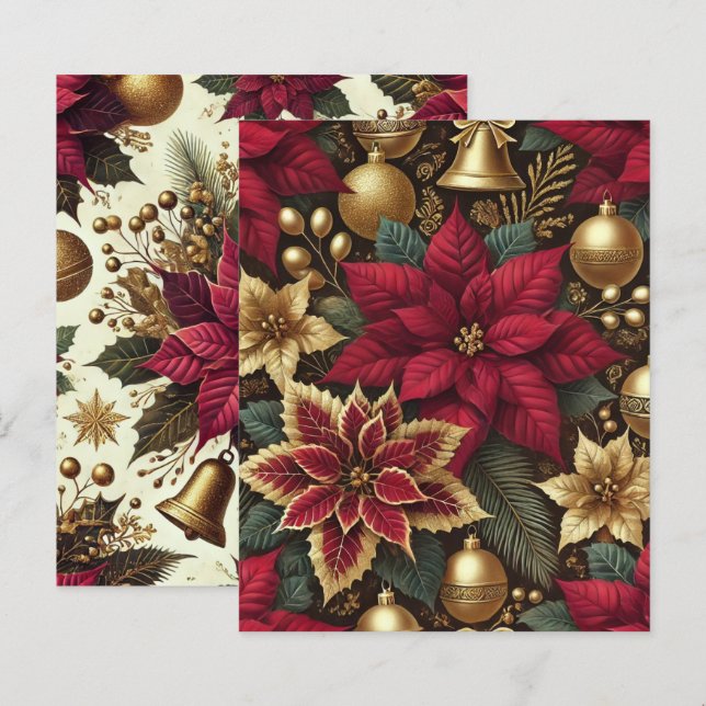 Elegant Burgundy & Gold Poinsettia Scrapbook Paper (Front/Back)